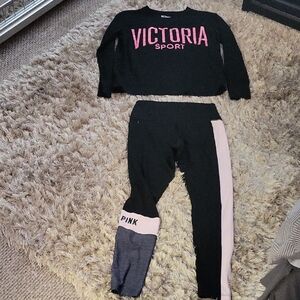 PINK Victoria's Secret Black and Light Pink Leggings